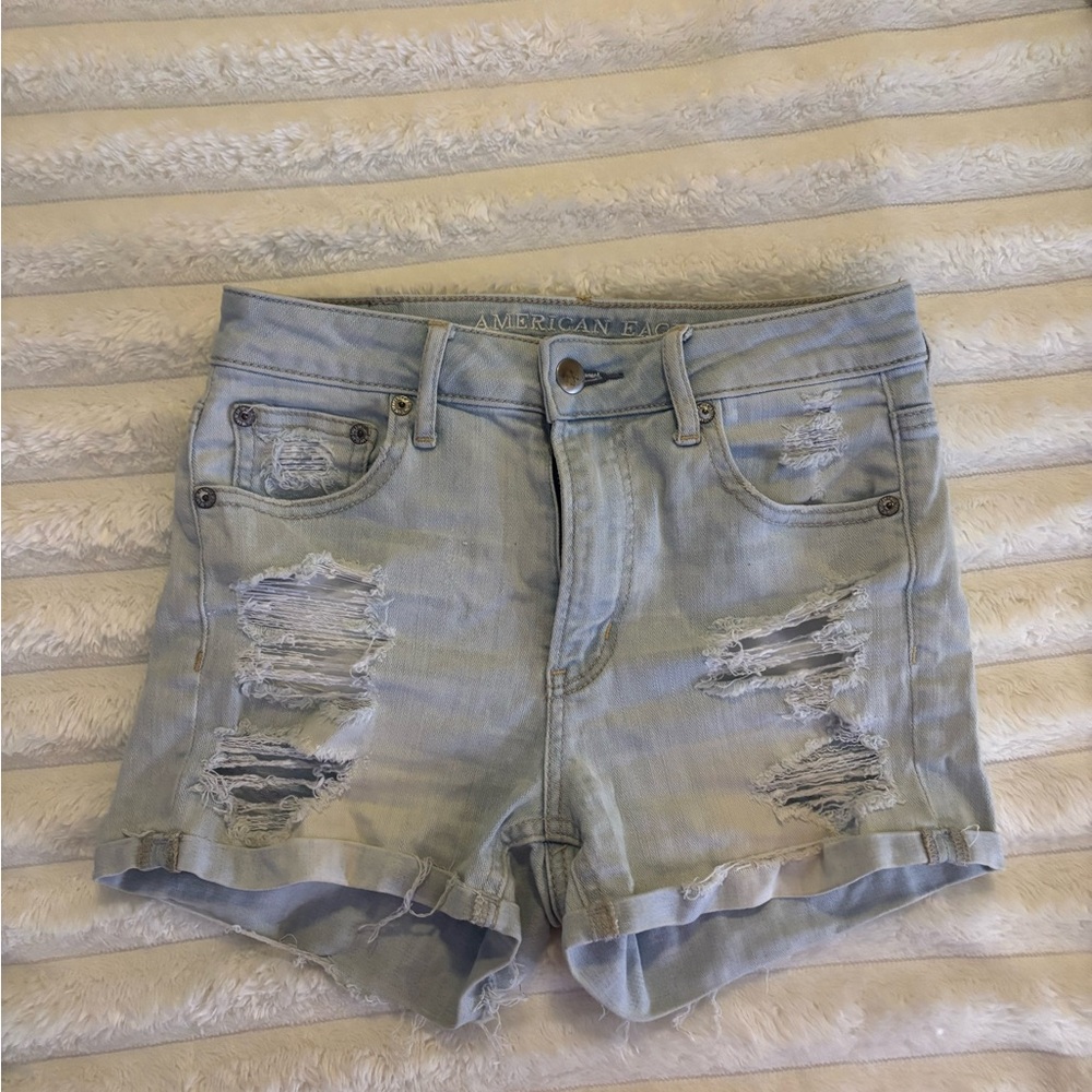American Eagle Outfitters Light Blue Ripped Jean Shorts
